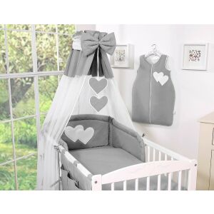 BabyLion Prémium baldachin függöny - Sötétszürke - Fehér szívecskékkel 123786433 - Baldachin
