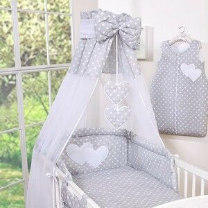 BabyLion Prémium baldachin függöny - Szürke - Fehér pöttyök - szívecskével 123786441 - Baldachin