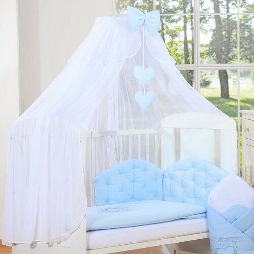 BabyLion Prémium baldachin függöny - Fehér - Kék masni 123786521