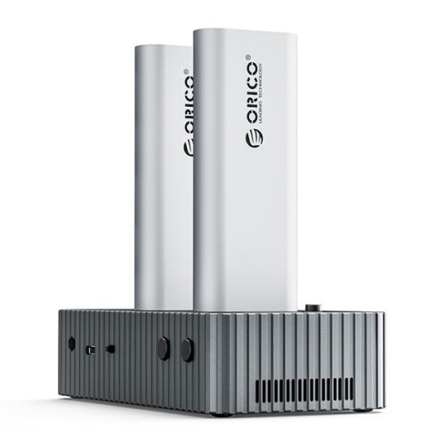 Orico IT28N-C-EU 2xM.2 NVMe USB-A/C M.2 SSD Dock, сив, 2 слота, функция за клониране, 40 Gbps, порт Type-C, захранване 12V 2A