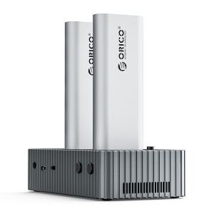 Orico IT28N-C-EU 2xM.2 NVMe USB-A/C M.2 SSD Dokkoló, szürke, 2 bay, klónozási funkció, 40Gbps, Type-C port, 12V 2A tápellátás - Orico