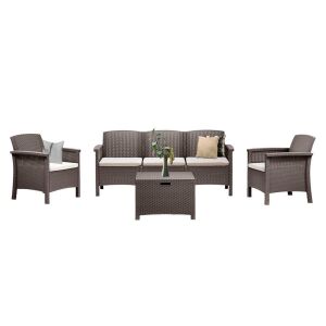 Venus 5-teiliges Gartenmöbel-Set in Taupe, bestehend aus zwei Sesseln, einem dreisitzigen Sofa und einem quadratischen Couchtisch - Gartenmöbel