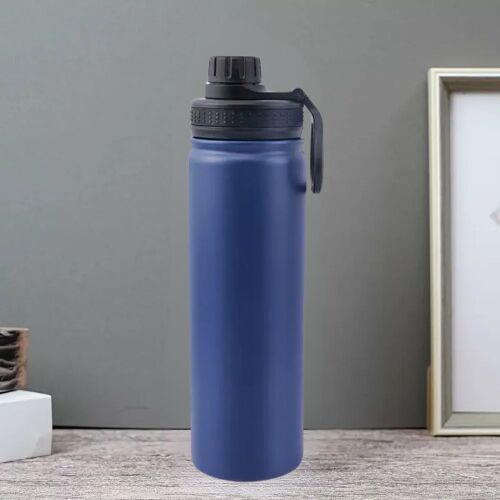 Modrá termoska z nehrdzavejúcej ocele s nepriepustným uzáverom, funkcia udržiavania chladu aj tepla - 650 ml