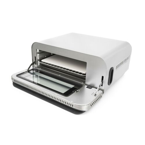 G21 Bianca multifunkciós pizzasütő nyitott ajtóval, belül látható a pizzakő és a rács