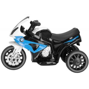 BMW S 1000 RR elektromos motorkerékpár gyerekeknek, fekete, kék és fehér színben, oldalnézet - Járgány
