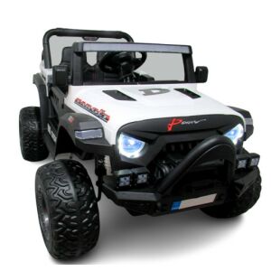 Fehér elektromos gyerek autó, <product_name>X16, fényszórókkal és fekete kerekekkel - R-Sport