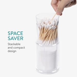 Navaris Organizer na waciki i płatki kosmetyczne, przezroczysty plastik z bambusową pokrywką, 2 komory - Technik systemów kosmetycznych