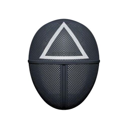 Squid Game Dreieck-Wächter-Maske, KidMania, Erwachsenengröße, Schwarze Netzmaske mit weißem Dreieck