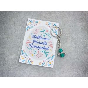 Kellemes Húsvéti pávakék angyal medálos kulcstartó 123874046 - Ajándék kulcstartó