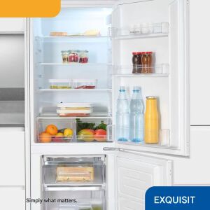 Beépített Exquisit hűtőszekrény nyitott ajtóval, polcokkal és fiókokkal - Beépíthető hűtőszekrény