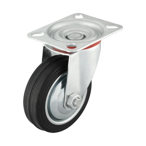 Trolleyrad, drehbar, Durchmesser 75 mm, Gummi, mit Lager und Platte 80x68 mm, 60 kg 123875069