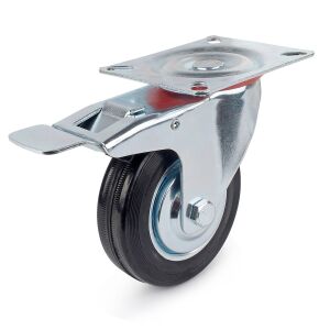 Forgókerék, átmérő 75 mm, gumi, csapággyal és fékkel, lemez 80x67 mm, 60 kg, EmaConstruct 123875072 - EmaConstruct