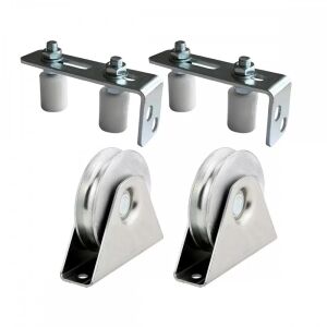 Set bestehend aus 2 Schiebetorrollen, U-Profil, Durchmesser 80 mm + 2 verstellbaren Führungen, verzinkt