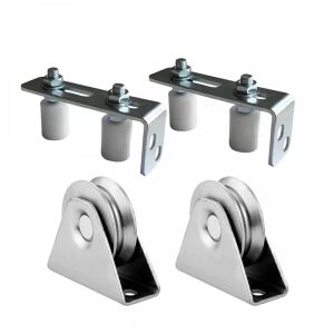 Set bestehend aus 2 Schiebetorrollen, V-Profil, Durchmesser 60 mm + 2 verstellbaren Führungen, verzinkt 123875180 - EmaConstruct