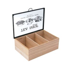 Teebox, 3 Fächer, Aufbewahrungsbox aus Holz mit Glasdeckel, 24x16x8 cm 123875223 - Teefilterboxen