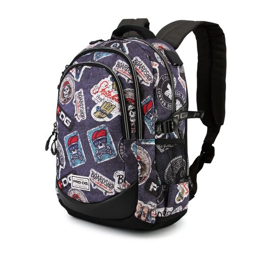 Rucsac gri PRODIGY cu imprimeu cu craniu și skateboard, 30 x 44 x 17 cm