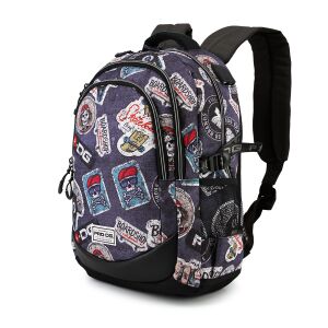 PRODIGY grauer Rucksack mit Totenkopf- und Skateboard-Druck, 30 x 44 x 17 cm - Zubehör Kleidung