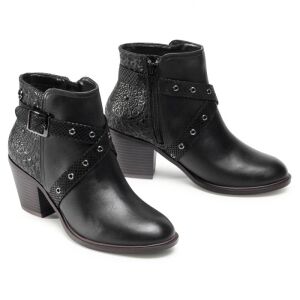 Schwarze Öko-Leder-Stiefeletten mit hohem Absatz, Vorderansicht - Mode & Kleidung