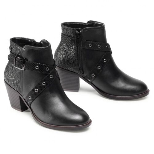 Schwarze Öko-Leder-Stiefeletten mit hohem Absatz, Vorderansicht