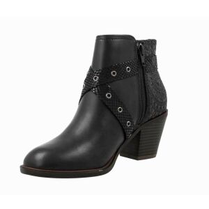 Schwarze Öko-Leder-Stiefeletten mit Blockabsatz und Schnalle - Schuhe für Damen