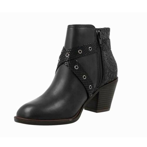 Schwarze Öko-Leder-Stiefeletten mit Blockabsatz und Schnalle