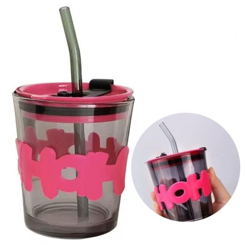 Színes üvegbögre kávéhoz és teához szívószállal és fedővel 300 ml CUP13