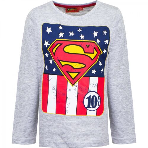 Fiúknak való Superman hosszú ujjú póló, szürke színben, Superman logóval és amerikai zászló mintával - Baba és tipegő