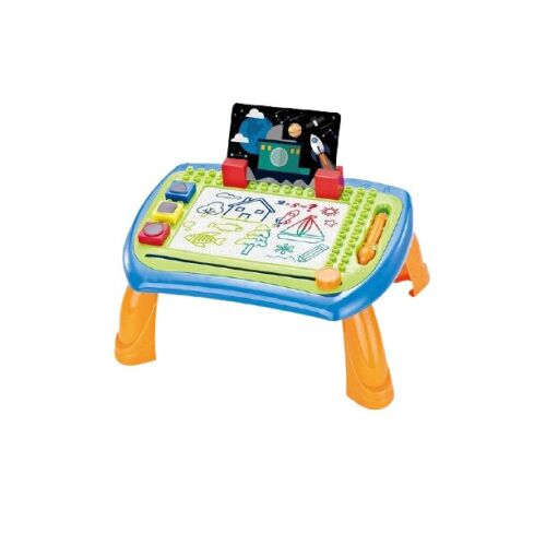 Masă de desen creativă colorată pentru copii, cu tablă magnetică, blocuri și accesorii de desen