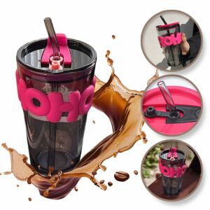 Színes üvegbögre kávéhoz és teához szívószállal és kupakkal 400 ml-es csésze14