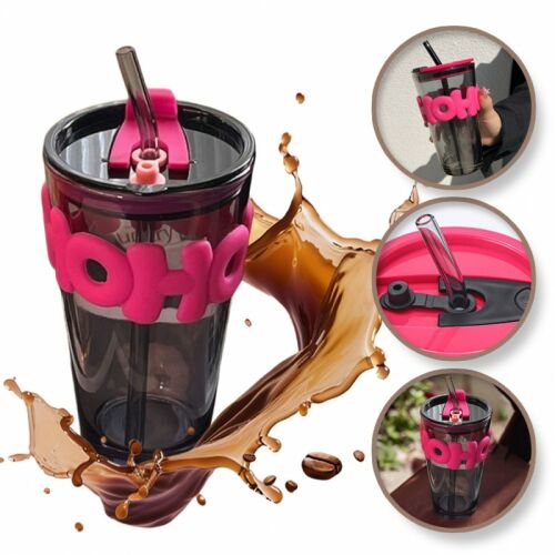 Színes üvegbögre kávéhoz és teához szívószállal és kupakkal 400 ml-es csésze14 123877096