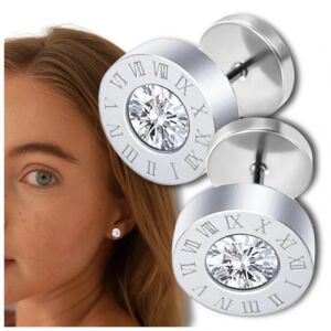 Férfi és női fülbevaló sebészeti acélból, ezüst cirkóniával