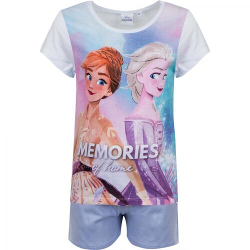 Pijamale scurte pentru fete Frozen 2, design Anna și Elsa, albastru și alb, mâneci scurte, pantaloni scurți