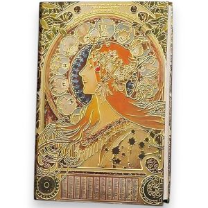 Jurnal Mucha Zodiac, 256 Pagini Ilustrate si Liniate, Legatura prin Cusatura, 128 x 188mm, Hartie Daolin 100g, Agenda Hardcover Art Nouveau, Auriu Antichizat 123877465 - Jurnale
