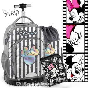 Paso Minnie Silver Strip gurulós iskolatáska szett, tartalmazza a hátizsákot, a tolltartót és a tornazsákot - Paso