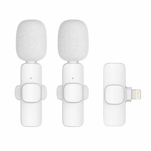 Lavalier K1 - 2db vezeték nélküli csíptethető mikrofon + Lightning csatlakozós vevőegység, fehér