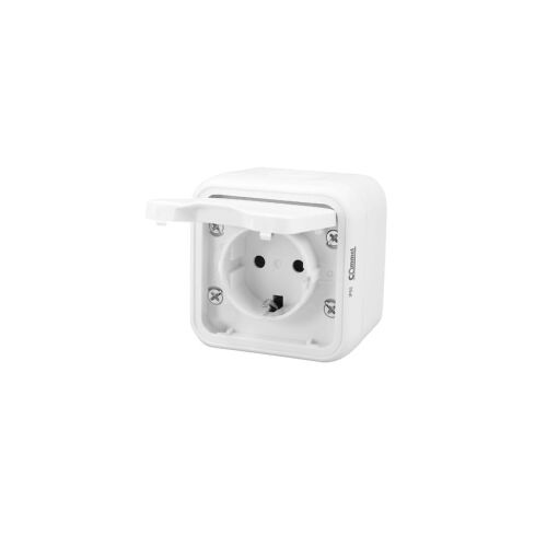 Bura biela povrchová zásuvka Schuko, 16A, 250V, IP55, rýchla inštalácia