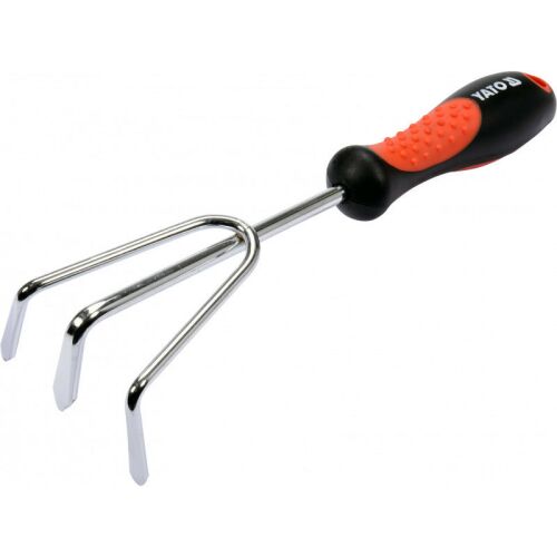 YATO Mini talajlazító ergonomikus nyéllel, 3 ágú kézi kultivátor a talaj lazításához