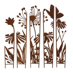 5 darabos, lézervágott fém növényfuttató szett, virág mintával, 117 cm magas, rusztikus stílusban - Növényfuttató