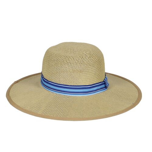 Színes szalagos szalmakalap, kék, 39 cm átmérőjű 123904497