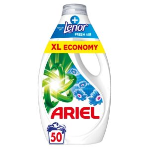 Ariel + Touch of Lenor Fresh Air Detergent lichid de rufe, XL Economy, 50 spălări - Gel de spălare, Clătiți și Capsulă de spălare