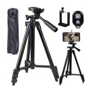 Háromlábú állvány távirányítóval és telefontartóval, 103 cm, fekete