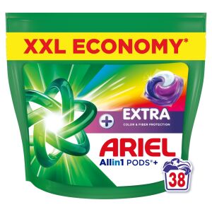 Ariel Allin1 PODS+ Extra Protecție pentru Culori și Fibre Capsule de Spălat, 38 spălări, XXL Economie - Gel de spălare, Clătiți și Capsulă de spălare
