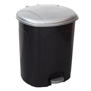 Szemetes kuka, műanyag, fedéllel, 50 literes űrtartalom, fekete-ezüst