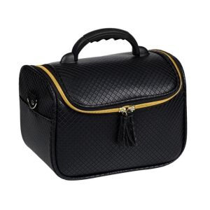 Čierna kozmetická taška z PU kože so zlatým zipsom a strapcom, 29x21x18cm - Kozmetická taška