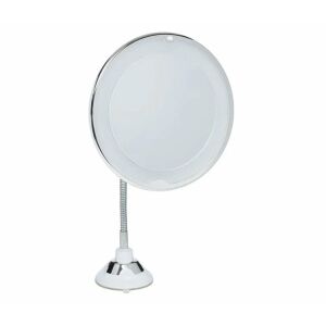 Białe 10-krotnie powiększające lustro do makijażu z 21 diodami LED, elastycznym ramieniem i podstawą z przyssawką - Lusterko kosmetyczne