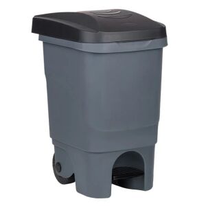 Szemetes kuka, műanyag, kerekekkel és pedállal, 60L űrtartalom, szürke