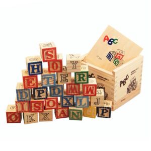 Drevené kocky s abecedou, číslami a obrázkami v drevenej krabici, 27 kusov, vzdelávacia hračka pre deti - Hračky pre rozvoj škôlkarov