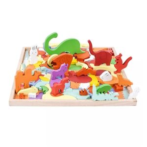 3D tetris puzzle állatformákkal, 76 fa darab, 3 éves kortól, 30x30x1,5 cm, többszínű, 30x30x1,5 cm, színes