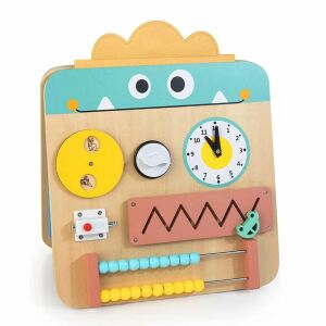 Drevená senzorická doska pre batoľatá s hodinami, abakusom, zipsom a inými aktivitami - Hračky pre rozvoj škôlkarov