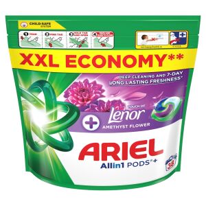Ariel Allin1 PODS+ Touch of Lenor Floare Ametist Capsule de detergent pentru rufe, 38 spălări, XXL Economie, Sistem de siguranță pentru copii - Gel de spălare, Clătiți și Capsulă de spălare